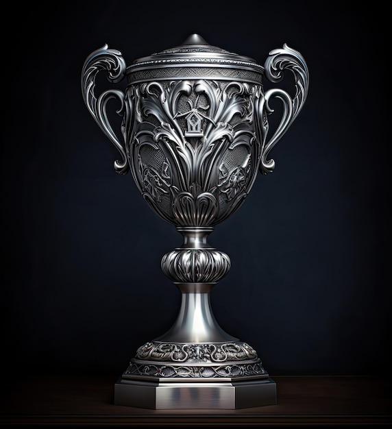 Realistic 3D Trophy cup on minimal background Vector illustration