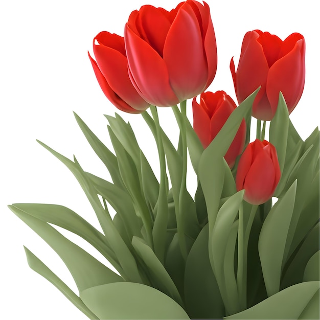 白い背景に現実的な 3 d チューリップの花の葉赤いチューリップの花のデザイン超高 HD