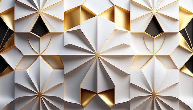 Realistic 3d white and gold geometric pattern background Generative AI