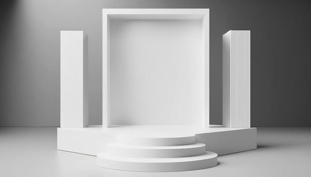Foto podio a tema bianco 3d realistico per la visualizzazione del prodotto