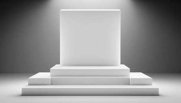 Foto podio a tema bianco 3d realistico per la visualizzazione del prodotto
