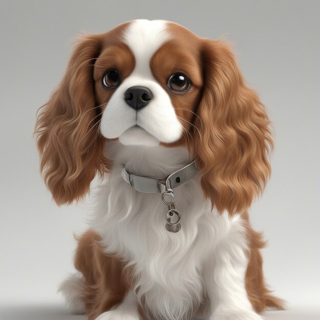 Фото Реалистичный 3d широкоформатный снимок cavalier king charles spaniel ребенка на белом фоне