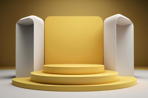 Realistic 3D yellow theme podium for product display