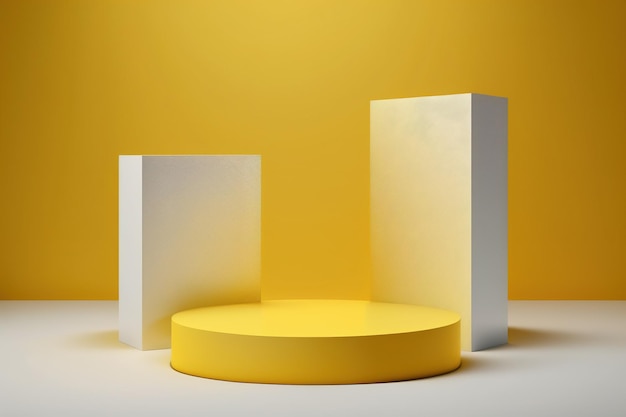 Realistic 3D yellow theme podium for product display