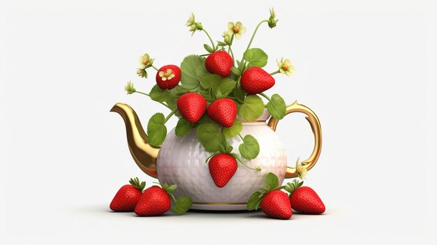 Realistic 4KAstrawberry teapot with Strawberry generative ai