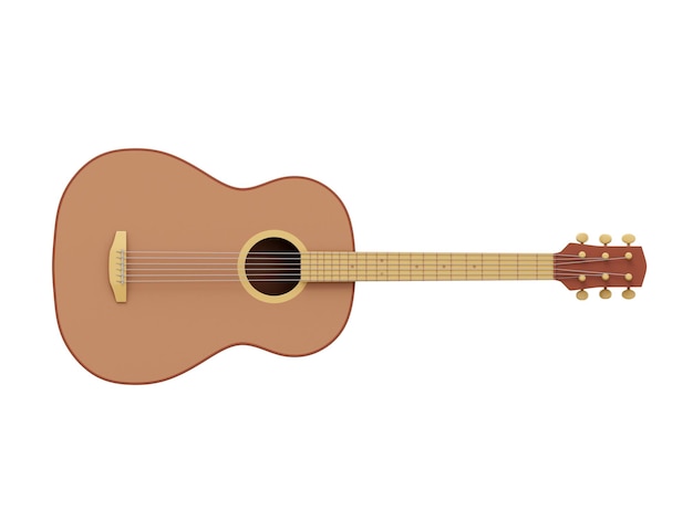 Realistic acoustic guitar front view 3D rendering Icon on white background