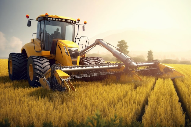 realistic agriculture machine in sunny bright fields high definition