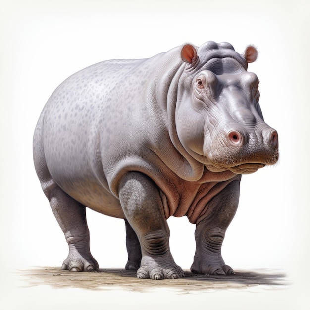 Realistic Albino Hippopotamus Illustration On White Background