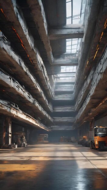Realistic alien sci fi futuristic concrete asphalt warehouse generative ai
