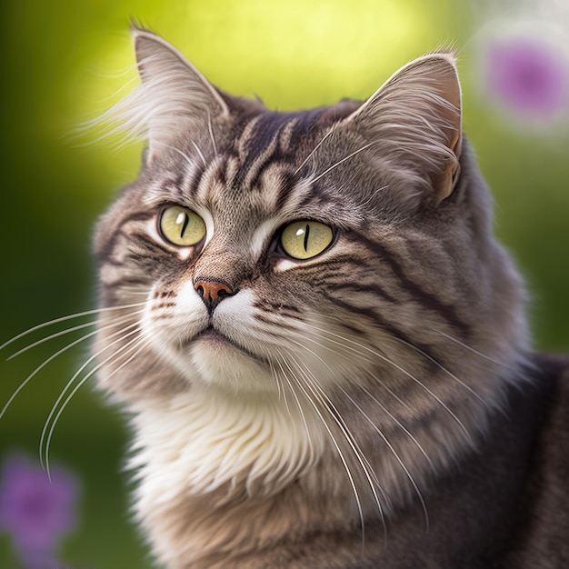 Realistic american bobtail cat on ravishing natural outdoor background