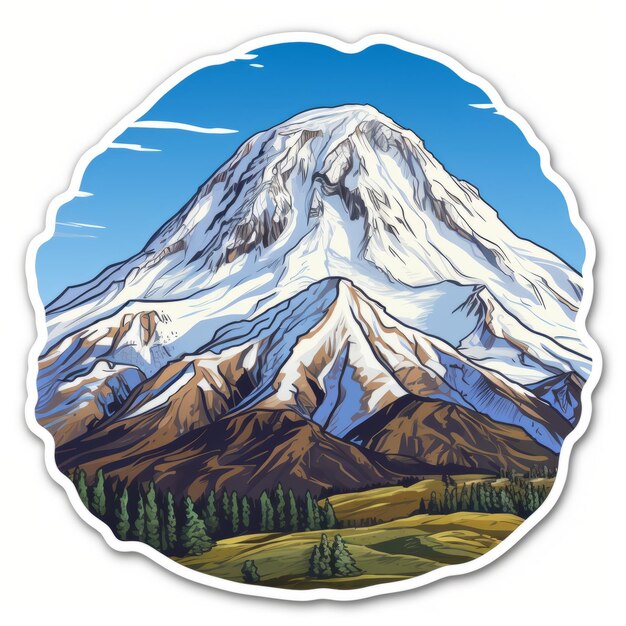 Realistic Art Of Mt Rainier Sticker Detailed Cartoon Design