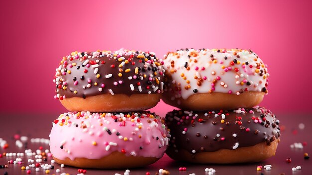 Realistic Assorted Donuts on Pink Background