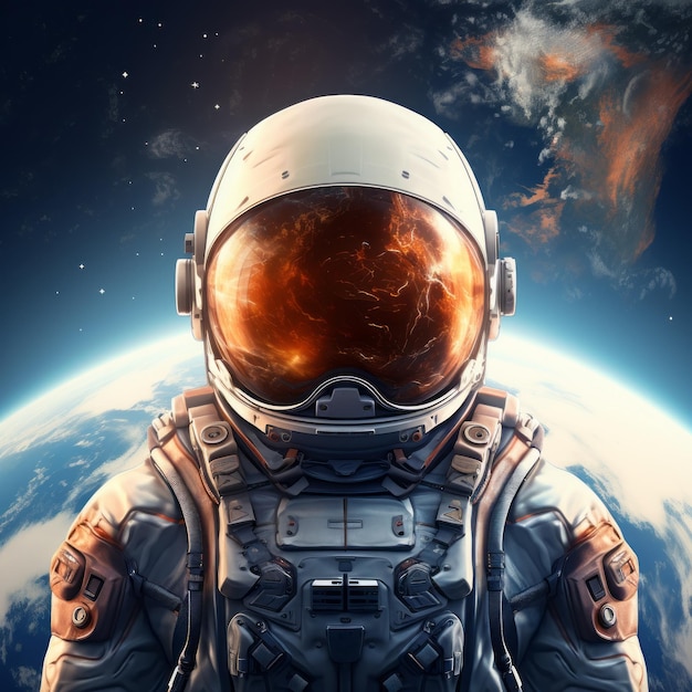 Realistic Astronaut Illustration With Earth In Background