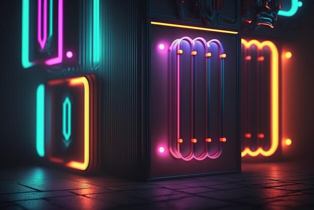 Realistic background with neon light generative ai