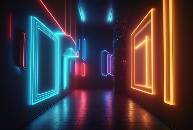 Realistic background with neon light generative ai