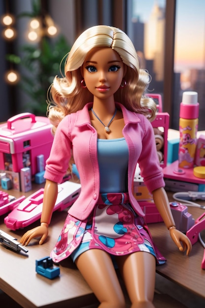 Realistic barbie toys on table