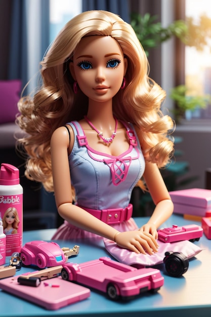 Realistic barbie toys on table