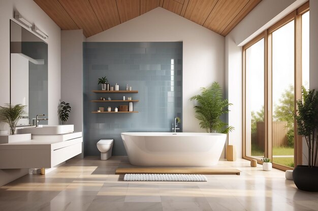 Premium AI Image | Realistic bathroom with bath and toilet in a modern ...