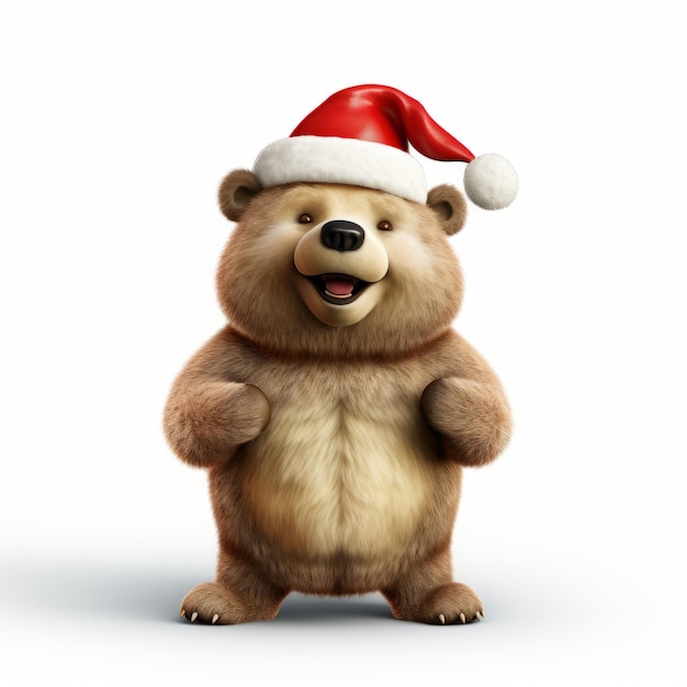 Realistic Bear In Santa Hat 3d Rendering And Illustration