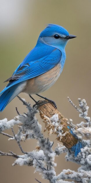Фото Реалистичная красивая горная синяя птица на ветке дерева. лесной фон. создан ai.