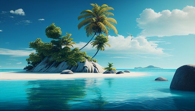 Realistic beautiful palm tree on tropical island beach background Generative AI