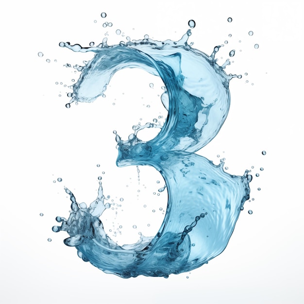 Photo realistic beautiful water splash in number digit shape isolated on white background