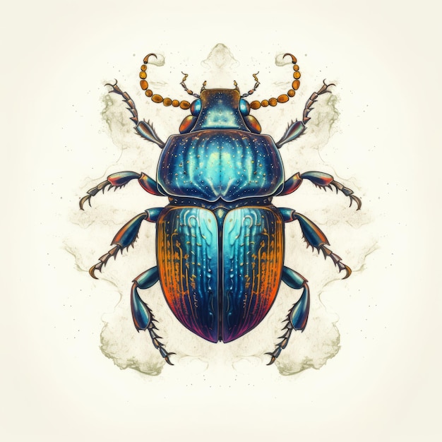 Realistic Beetle With Fantasy Elements In Blue And Orange
