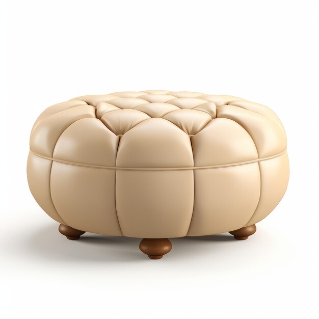 Realistic Beige Ottoman With White Circle Detailed 3d Render