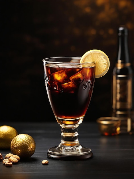 Photo realistic beverage photo of a fresh manhattan black background