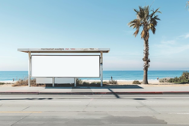 Realistic billboard at bus stop in Los Angeles California to create marketing mockup