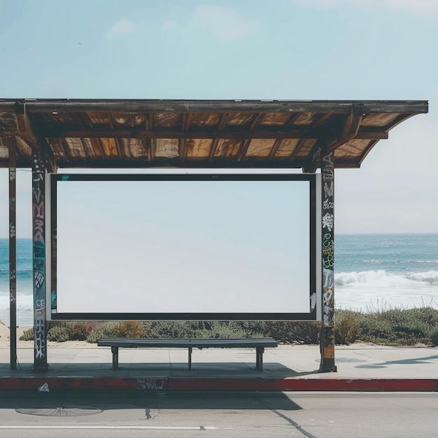 カリフォルニア州ロサンゼルスのバス停のリアルなビルボードでマーケティングモックアップを作成