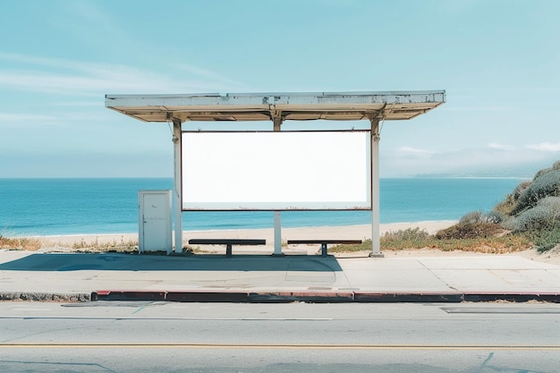 Realistic billboard at bus stop in Los Angeles California to create marketing mockup