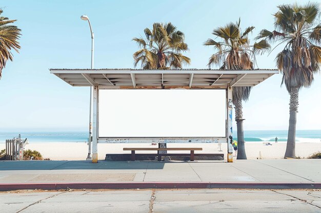 Realistic billboard at bus stop in Los Angeles California to create marketing mockup