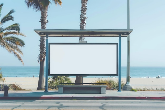 Realistic billboard at bus stop in Los Angeles California to create marketing mockup
