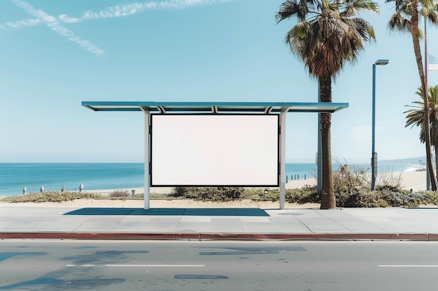 Realistic billboard at bus stop in Los Angeles California to create marketing mockup