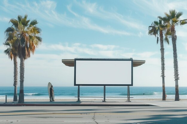 Realistic billboard at bus stop in Los Angeles California to create marketing mockup