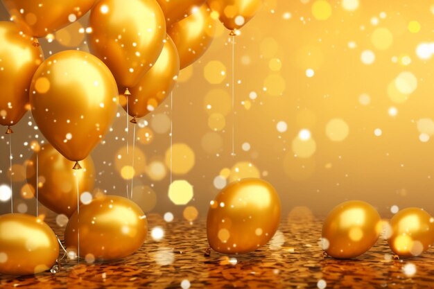 Realistic birthday background with golden balloons