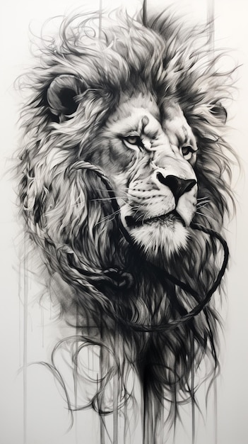 写真 ライオンの現実的な黒と灰色の ⁇ 筆の絵