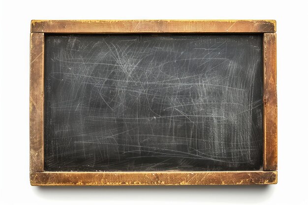 Photo realistic black chalkboard with wooden frame isolated on white background