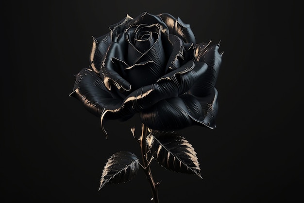 Realistic black color metallic rose illustration black background