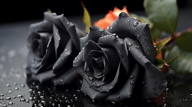 Photo realistic black flower in rainy day