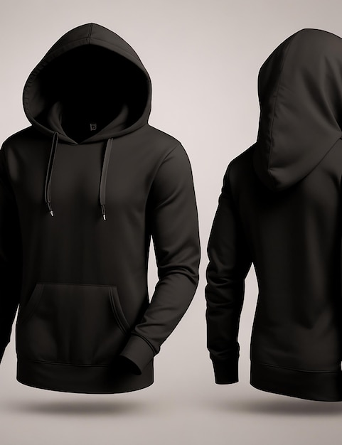 Realistic black hoodie with zipper with long sleeves and pockets casual unisex model Generated AI