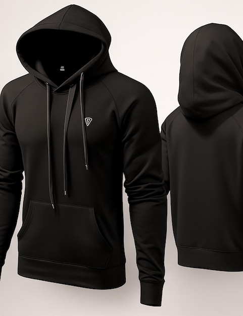 Realistic black hoodie with zipper with long sleeves and pockets casual unisex model Generated AI