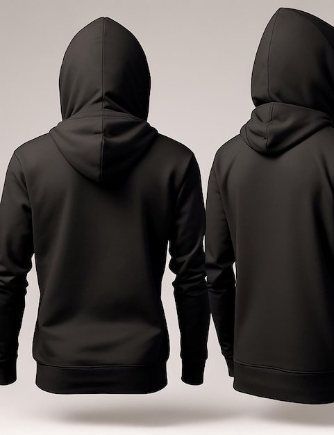 Realistic black hoodie with zipper with long sleeves and pockets casual unisex model Generated AI