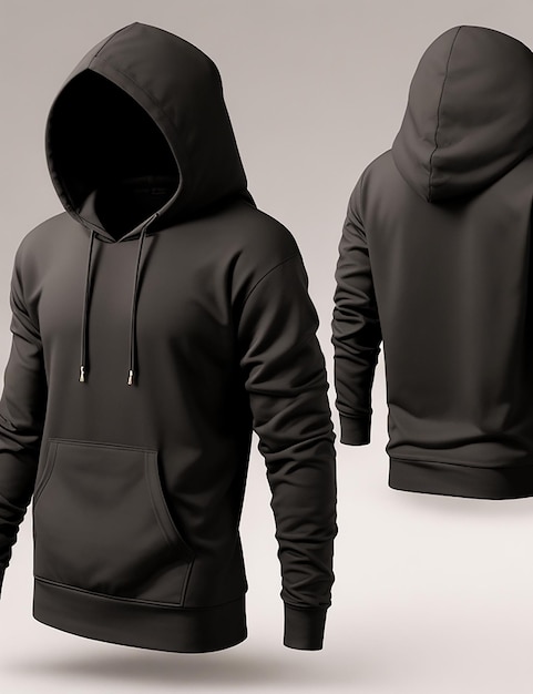 Realistic black hoodie with zipper with long sleeves and pockets casual unisex model Generated AI