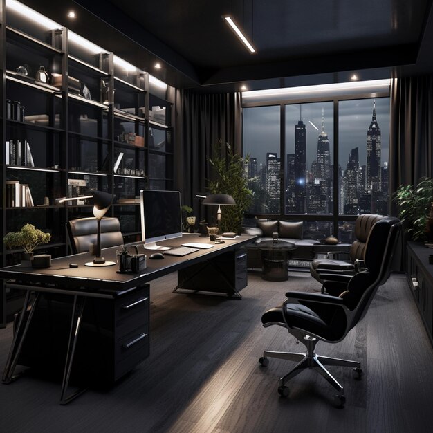 realistic black office