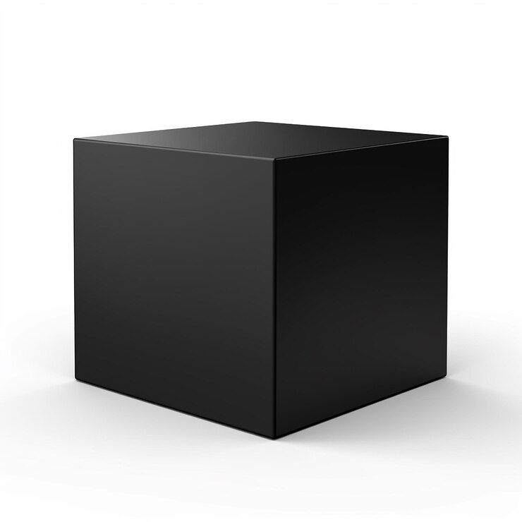 Photo realistic black package box isolated white background