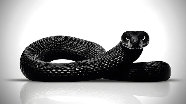 Foto illustrazione realistica di un serpente nero su sfondo bianco