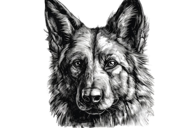 Realistic black and white drawing of a dogs face with intricate details Generative AI