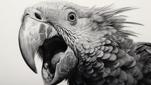 Realistic Black And White Parrot Painting By Mike Sassafra